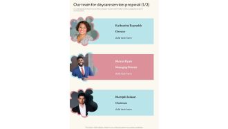 Our Team For Daycare Services Proposal One Pager Sample Example Document