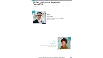 Our Team For Demand Generation Proposal One Pager Sample Example Document