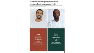 Our Team For Immigration Consultant Company Business Proposal One Pager Sample Example Document