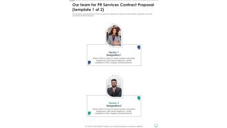 Our Team For Pr Services Contract Proposal One Pager Sample Example Document