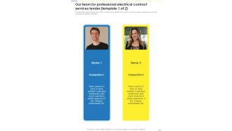 Our Team For Professional Electrical Contract Services Tender One Pager Sample Example Document
