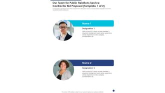 Our Team For Public Relations Service Contractor Bid Proposal One Pager Sample Example Document