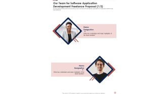 Our Team For Software Application Development Freelance Proposal One Pager Sample Example Document