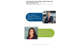 Our Team For Solar Energy System Sales And Setup Proposal One Pager Sample Example Document
