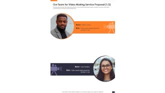 Our Team For Video Making Service Proposal One Pager Sample Example Document
