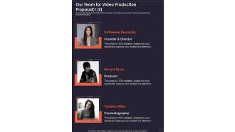 Our Team For Video Production Proposal One Pager Sample Example Document