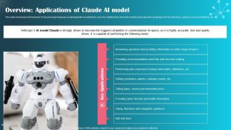 Overview Applications Of Claude AI Model Ppt PowerPoint Presentation File Deck PDF
