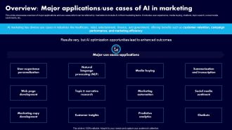 Overview Major Applications Use Cases Of AI In Marketing Ppt Show Slide PDF