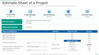 PMP Toolkit Estimate Sheet Of A Project Ppt Model Master Slide PDF