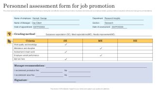Personnel Assessment Form For Job Promotion Microsoft PDF