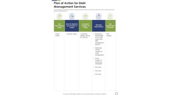 Plan Of Action For Debt Management Services One Pager Sample Example Document