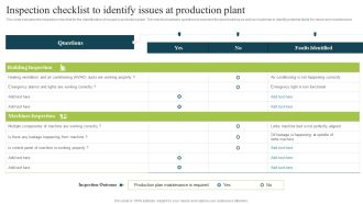 Plan To Enhance Manufacturing Inspection Checklist To Identify Issues At Production Summary PDF