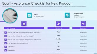 Playbook For Application Developers Quality Assurance Checklist For New Product Topics PDF