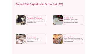 Pre Postnuptial Pre And Post Nuptial Event Service List Ppt File Design Inspiration PDF