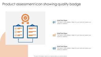 Product Assessment Icon Showing Quality Badge Ppt Icon Visuals PDF