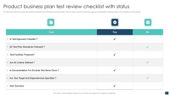 Product Business Plan Test Review Checklist With Status Slides PDF