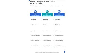 Product Inauguration Occasion Price Packages One Pager Sample Example Document