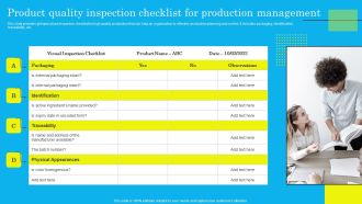 Product Quality Inspection Checklist For Production Management Formats PDF