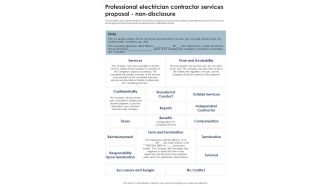 Professional Electrician Contractor Services Proposal Non Disclosure One Pager Sample Example Document