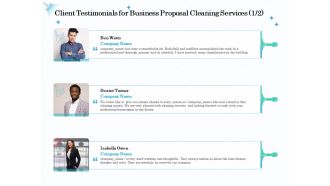Professional Sanitation Solutions Client Testimonials For Business Proposal Cleaning Services Information PDF