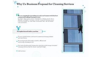 Professional Sanitation Solutions Why Us Business Proposal For Cleaning Services Ppt Professional Show PDF