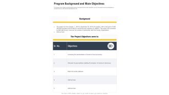 Program Background And Main Objectives One Pager Documents