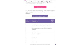 Program Background And Main Objectives Template 116 One Pager Documents