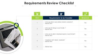 Program Evaluation Templates Bundle Requirements Review Checklist Ppt Template PDF