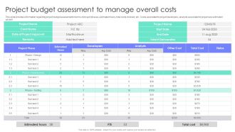 Project Budget Assessment To Manage Overall Costs Project Administration Plan Playbook Summary PDF