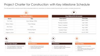 Project Charter For Construction With Key Milestone Schedule Clipart PDF