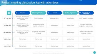 Project Communication Management Bundle Project Meeting Discussion Log With Attendees Guidelines PDF