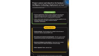 Project Context And Objectives For Business Intelligence Technology Deployment Services One Pager Sample Example Document