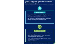 Project Context And Objectives For Celebrity Endorsement Proposal One Pager Sample Example Document