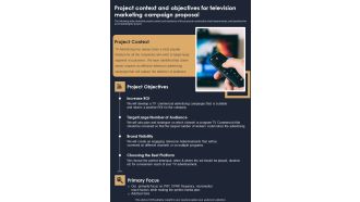Project Context And Objectives For Television Marketing Campaign Proposal One Pager Sample Example Document