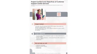 Project Context And Objectives Of Customer Support Centre Services One Pager Sample Example Document