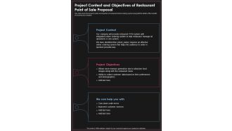 Project Context And Objectives Of Restaurant Point Of Sale Proposal One Pager Sample Example Document