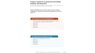 Project Context Of Commercial Real Estate Property Development One Pager Sample Example Document