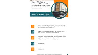 Project Context Of Investment Proposal For Real Estate Development One Pager Sample Example Document