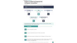 Project Context Of Proposal For Company Acquisition One Pager Sample Example Document