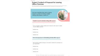 Project Context Of Proposal For Leasing Office Premises One Pager Sample Example Document