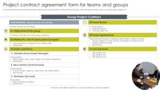 Project Contract Agreement Form For Teams And Groups Elements PDF