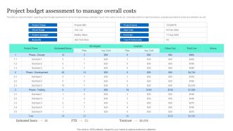 Project Excellence Playbook For Executives Project Budget Assessment To Manage Overall Costs Background PDF