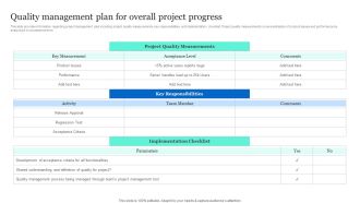 Project Excellence Playbook For Executives Quality Management Plan For Overall Project Progress Download PDF
