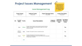Project Issues Management Ppt PowerPoint Presentation Inspiration Objects