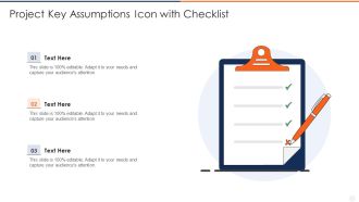 Project Key Assumptions Icon With Checklist Background PDF