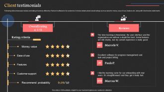 Project Management Software Capital Raising Deck Client Testimonials Themes PDF