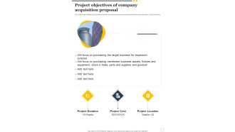 Project Objectives Of Company Acquisition Proposal One Pager Sample Example Document