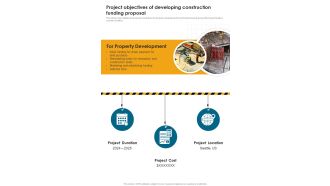 Project Objectives Of Developing Construction Funding Proposal One Pager Sample Example Document