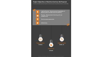 Project Objectives Of Electrical Services Bid Proposal One Pager Sample Example Document