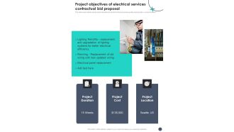 Project Objectives Of Electrical Services Contractual Bid Proposal One Pager Sample Example Document